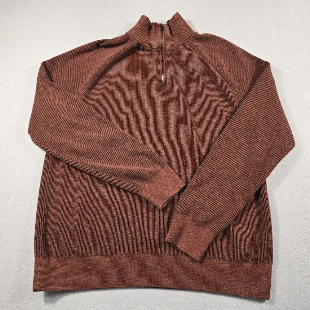 Banana‎ Republic Mens Large Brown Sweater Ribbed Quarter-Zip Mock Neck Cotton